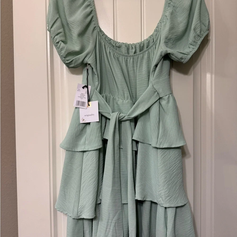 Mint Green Ruffled Mini Dress - Picture 2 of 3
